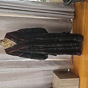 NWOT Free People Anthropologie Sheer Balloon Sleeve Dress - Black - Medium